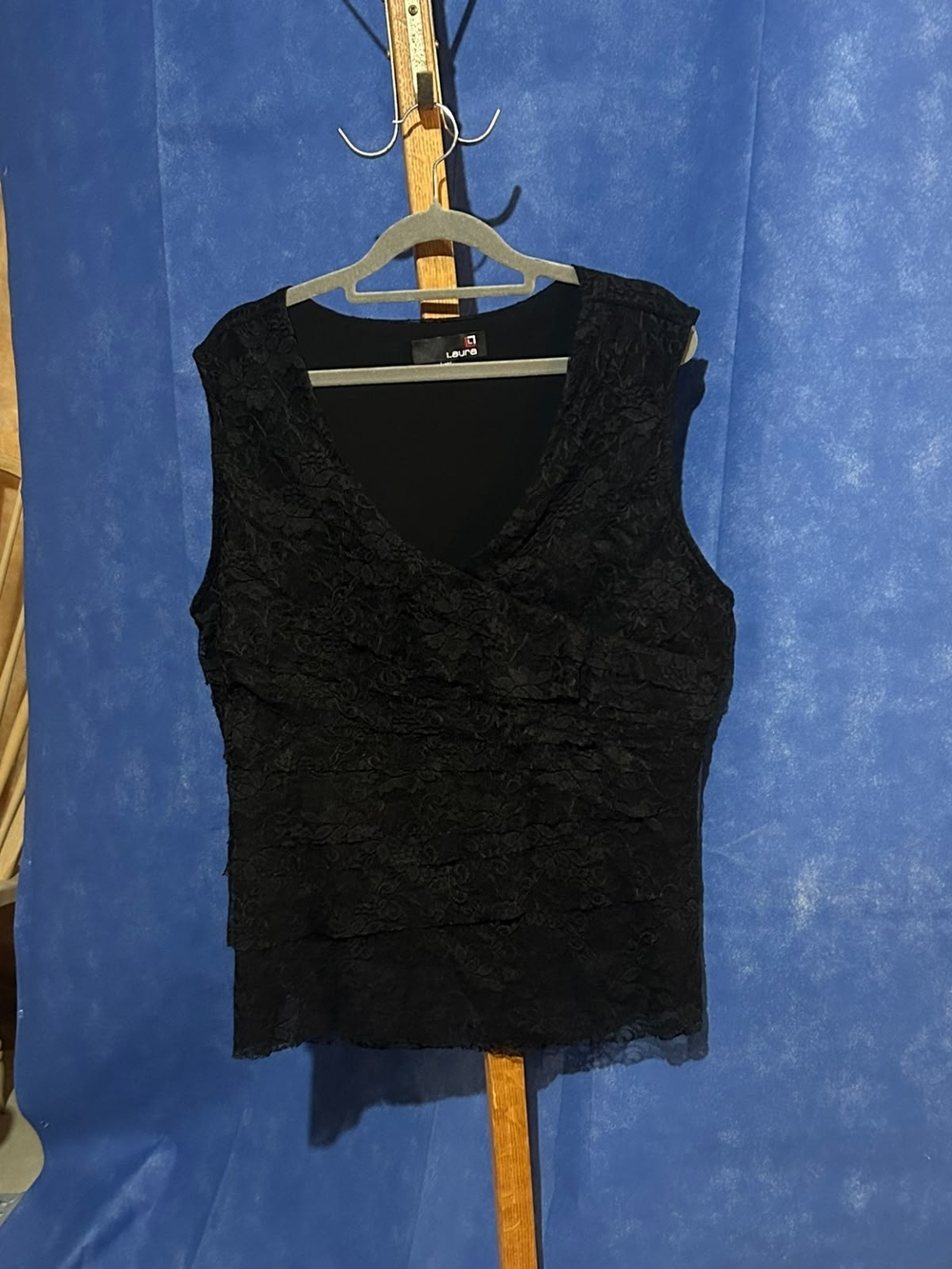 Laura Ashley Black Lace V-Neck Ruffled Camisole
